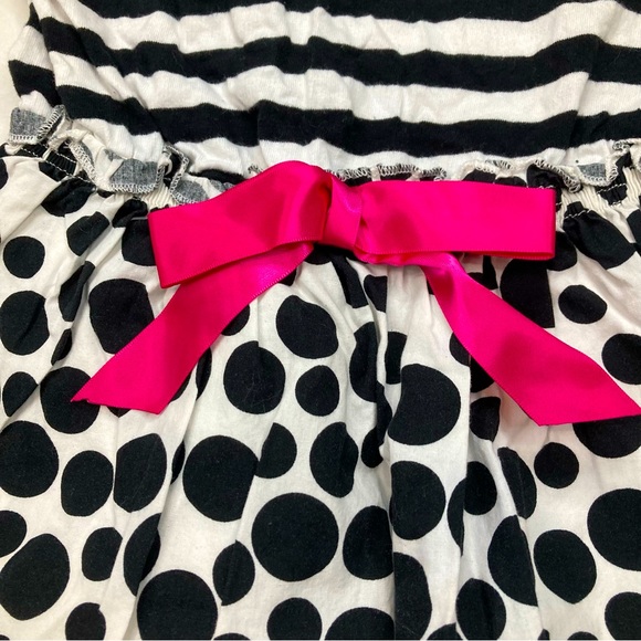 Dress Sleeveless Polka Dot Black White & Hot Pink Striped Sz 5 - Picture 3 of 11